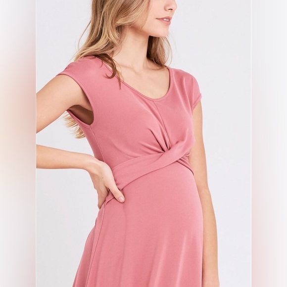 NEW Ripe Maternity A-line Cross Your Heart Dress Dusty Rose Pink Cap Sleeve Knee - Picture 2 of 9